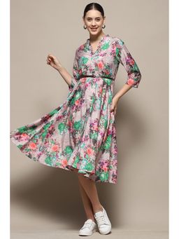 Biba - Multi-Color Floral Printed Midi Dress with Belt (Set of 2)