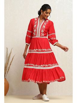 Biba - Red Embroidered Midi Dress