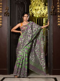 CHARUKRITI - Grey Silk Cotton Handwoven Jamdani Saree