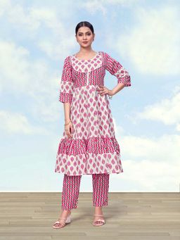 Monjolika Fashion - Women Multicolor Cotton Printed Anarkali Kurta With Pant