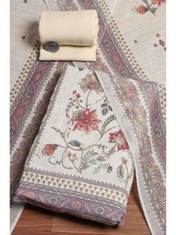 Biba - Women Beige Linen Unstitched Kurta with Pant & Dupatta