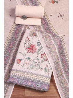 Biba - Women Peach Linen Unstitched Kurta with Pant & Dupatta