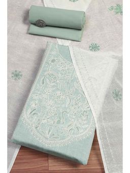 Biba - Women Green Cotton Unstitched Kurta with Pant & Dupatta