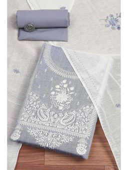 Biba - Women Blue Cotton Unstitched Kurta with Pant & Dupatta