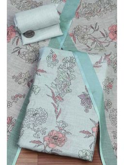 Biba - Women Sea Green Linen Unstitched Kurta with Pant & Dupatta