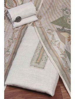 Biba - Women Beige Fawn Linen Unstitched Kurta with Pant & Dupatta
