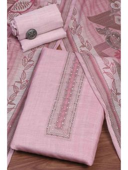 Biba - Women Pink Linen Unstitched Kurta with Pant & Dupatta