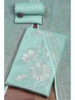Biba - Women Sky Green Linen Unstitched Kurta with Pant & Dupatta