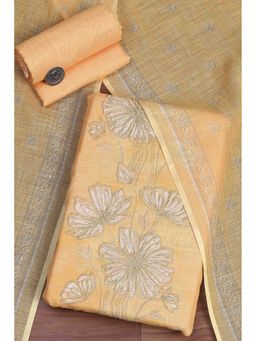 Biba - Women Orange Linen Unstitched Kurta with Pant & Dupatta