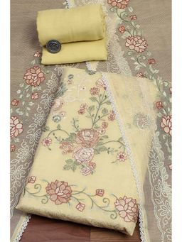 Biba - Women Lime Yellow Supernet Unstitched Kurta with Pant & Dupatta