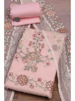 Biba - Women Pink Supernet Unstitched Kurta with Pant & Dupatta