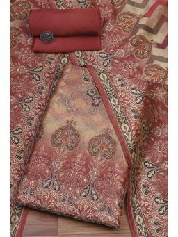 Biba - Women Light Red Chanderi Unstitched Kurta with Pant & Dupatta