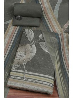 Biba - Women Grey Linen Unstitched Kurta with Pant & Dupatta