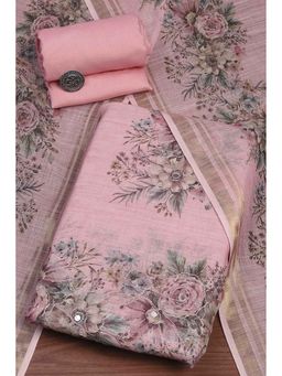 Biba - Women Pink Linen Unstitched Kurta with Pant & Dupatta