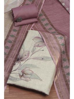 Biba - Women Mauve Cotton Unstitched Kurta with Pant & Dupatta