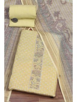Biba - Women Yellow Linen Unstitched Kurta with Pant & Dupatta