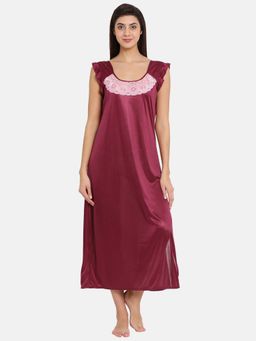 Clovia - Satin Long Night Dress Purple