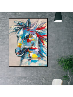 HomeTown - Simon Horse With Brush Strokes Glossy Mdf Print Painting, Multicolor 80X100Cm