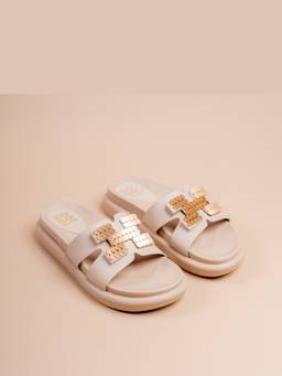 VANSON - Beige Melodic Metal Casual Platform Flats