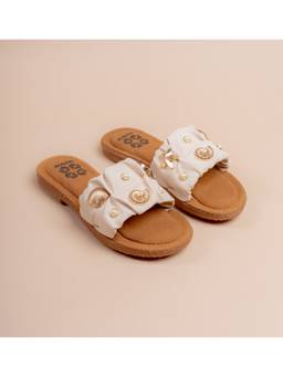 VANSON - Beige Coastal Pearl Ruched Flats