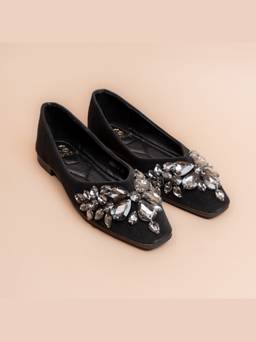 VANSON - Black Ice Garden Ivory Crystal Flats