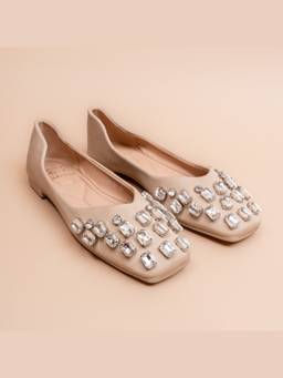 VANSON - Beige Crystal Cube Party Flats