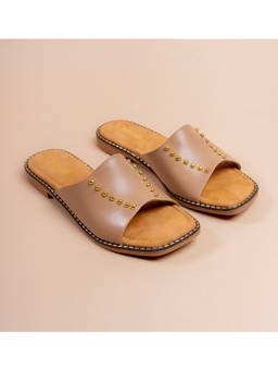VANSON - Beige Vivian Stud Minimal Flats