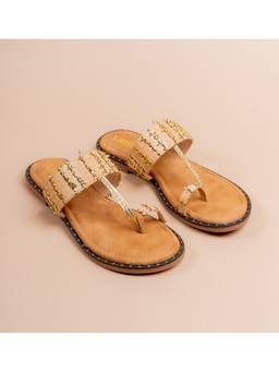 VANSON - Gold Nawaab Textured Weave Flats