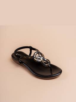 VANSON - Black Noire Loop T-Strap Flats
