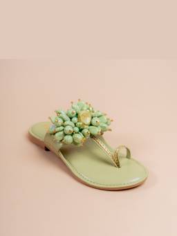 VANSON - Green Tori Jade Modern Ethnic Kohlapuri Flats