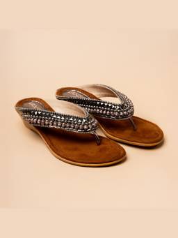 VANSON - Grey Antique Crest Embellished Ethnic Flats