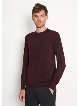 Bruun & Stengade - Men Burgundy Solid Round Neck Sweater