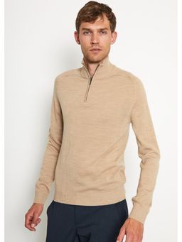 Bruun & Stengade - Men Beige Solid Mock Collar Sweater