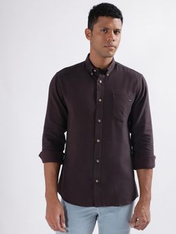 LINDBERGH - Men Burgundy Solid Button Down Collar Shirt