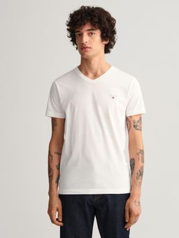 GANT - Mens White Original Slim V-Neck T-Shirt