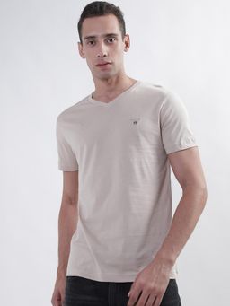 GANT - Mens Beige Original Slim V-Neck T-Shirt