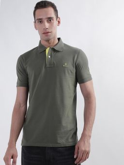 GANT - Mens Green Contrast Collar Pique Rugger Polo T-Shirt
