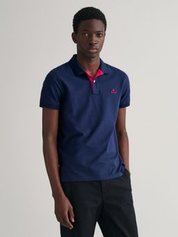 GANT - Mens Solid Navy Blue Polo T-Shirt