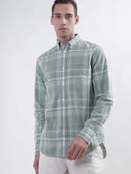 GANT - Mens Green Reg Cotton Linen Check Shirt