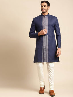 KISAH - Blue Silk Blend Sherwani and Churidar (Set of 2)