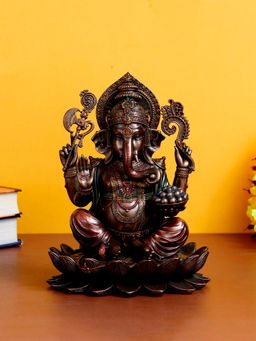 eCraftIndia - Lord Ganesha on Lotus Cold Cast Bronze Resin Decorative Figurine