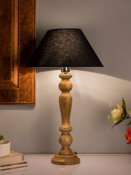 Homesake - Polka Natural Wood Table Lamp Black Shade