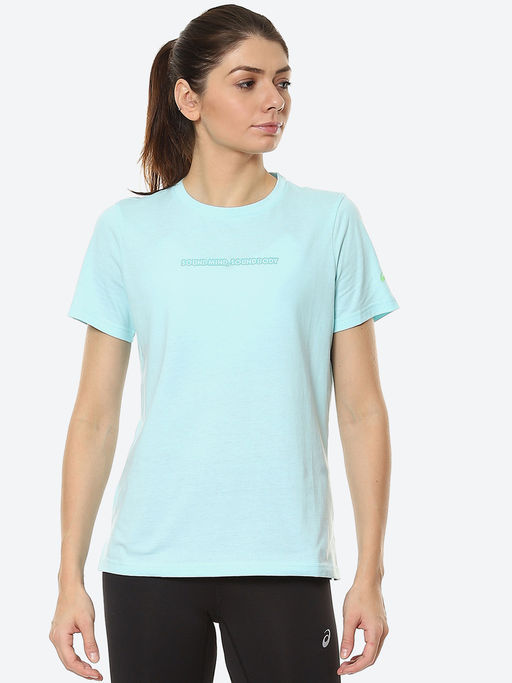 Buy Asics Logo Graphic Tee Blue Women Gym Training T-shirts Online