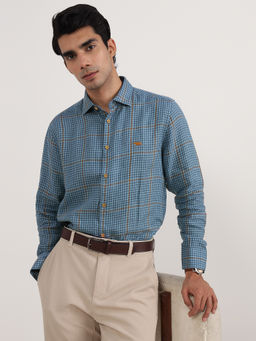 Andamen - Blue Mens Linen Cutaway Full Sleeve Shirt Regular Fit