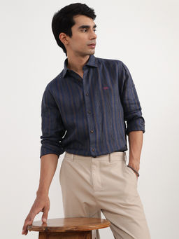 Andamen - Navy Mens Linen Full Sleeve Shirt Slim Fit