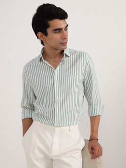 Andamen - Men Green Dobby Full Sleeve Slim Fit Casual Shirt