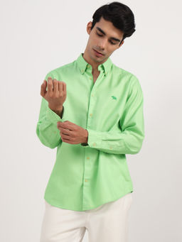 Andamen - Regular Fit Men Green Dobby Full Sleeve Cotton Casual Shirt