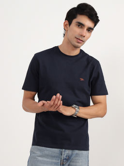 Andamen - Regular Fit Navy Men's Half Sleeve Gold Finish Crew