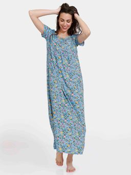 Zivame - Miss Daisy Woven Full Length Nightdress Baltic Sea-Blue