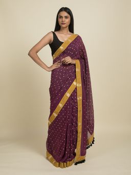 Suta - Purple Mul Cotton Yellow Border Saree